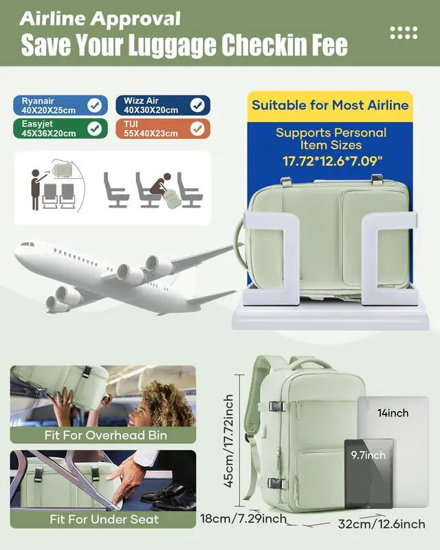 Alt view image 2 of 5 - suradar Vacuum Travel Backpack with Pump Vacuum Compression Seal Vacpack Air Backpack Laptop Backpack for Women Men Carry on Backpack Personal Item Travel Bag Luggage Flight Approved Mint Green