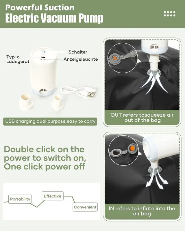 Alt view image 5 of 5 - suradar Vacuum Travel Backpack with Pump Vacuum Compression Seal Vacpack Air Backpack Laptop Backpack for Women Men Carry on Backpack Personal Item Travel Bag Luggage Flight Approved Mint Green