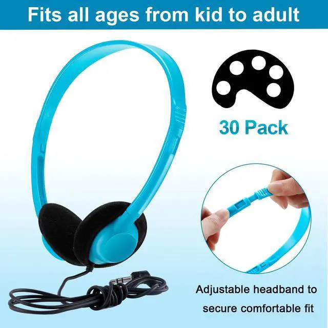 Alt view image 2 of 5 - Yunsailing 30 Pack Class Set Headphones for Students Bulk School Headsets Earphones with 3.5mm Jack Classroom Must Haves Teacher Supplies for Adults Laptop Computer(Lake Blue)