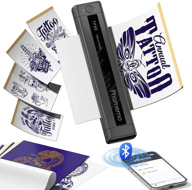 Main image of Phomemo TP88 Tattoo Transfer Stencil Printer- Thermal Tattoo Printer with 10pcs Transfer Paper, Bluetooth Tattoo Machine for Tattoo Artists, Compatible with Smartphone & PC