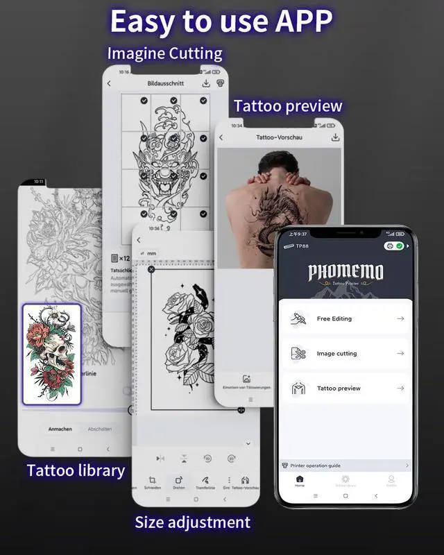Alt view image 4 of 5 - Phomemo TP88 Tattoo Transfer Stencil Printer- Thermal Tattoo Printer with 10pcs Transfer Paper, Bluetooth Tattoo Machine for Tattoo Artists, Compatible with Smartphone & PC