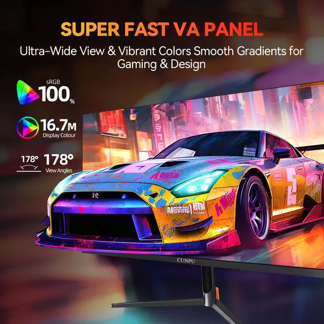 Alt view image 4 of 5 - CUNPU 24 Inch 240Hz Gaming Monitor, 1080p FHD, Fast VA Panel, 1ms Adaptive Sync, Ultra Slim Frame, 16.7M Colors, sRGB 100%, HDMI 2.1 & DP 1.4, VESA, Eye Care, for PS5, Xbox, Gaming Computer Monitor