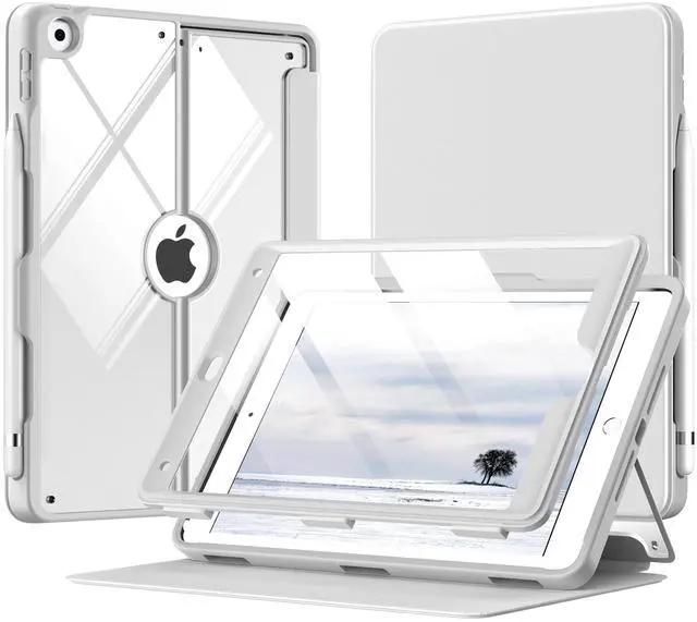 Main image of MoKo Case for iPad 9th Generation with Pencil Holder, iPad 8th/7th Gen Case 10.2-inch, Built-in Screen Protector Clear Back, Stain Resistant Multi Angle Viewing Stand, Auto Wake/Sleep, Light Gray