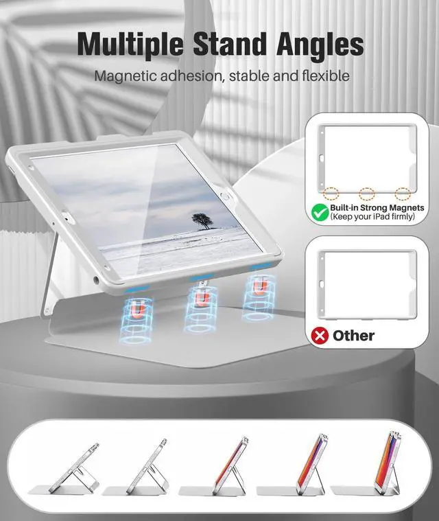 Alt view image 4 of 5 - MoKo Case for iPad 9th Generation with Pencil Holder, iPad 8th/7th Gen Case 10.2-inch, Built-in Screen Protector Clear Back, Stain Resistant Multi Angle Viewing Stand, Auto Wake/Sleep, Light Gray