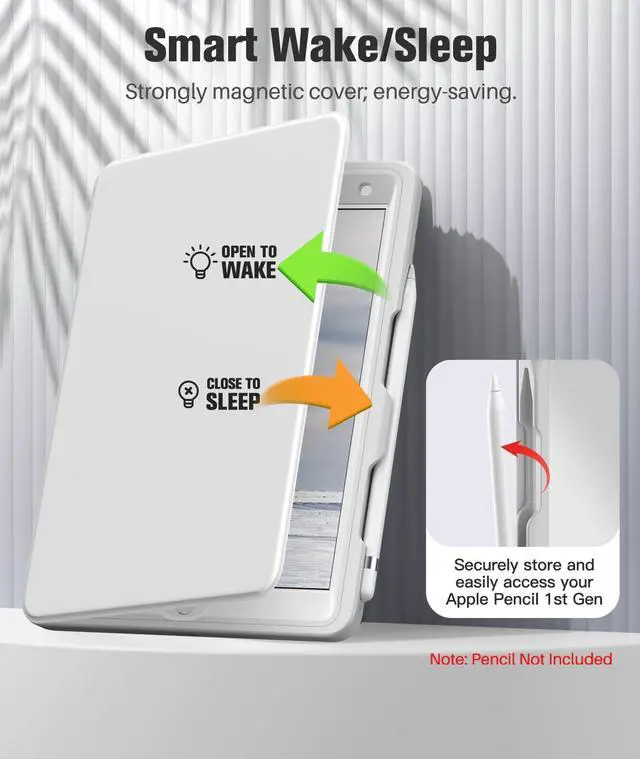 Alt view image 5 of 5 - MoKo Case for iPad 9th Generation with Pencil Holder, iPad 8th/7th Gen Case 10.2-inch, Built-in Screen Protector Clear Back, Stain Resistant Multi Angle Viewing Stand, Auto Wake/Sleep, Light Gray