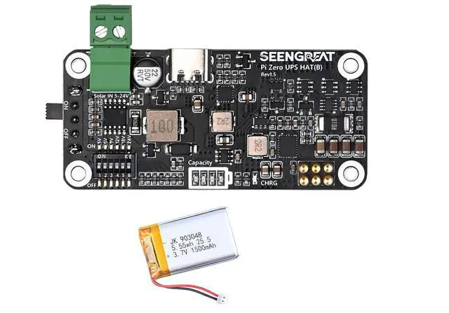 Main image of Uninterruptible Power Supply HAT for Raspberry Pi Zero Series, 5V Stable Output, Solar Charging (5V24V), Ba-ttery Monitoring via I2C,Low-Power UPS Expansion Board
