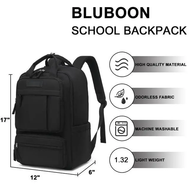 Alt view image 5 of 5 - Bluboon Backpack for School Women Girls Multi Pockets Carry On Backpack Work Business Travel Bags Fashion College Bookbags (Black)