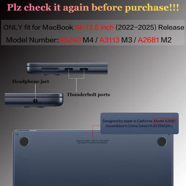 Alt view image 2 of 5 - CISSOOK Compatible with MacBook Air 13.6 inch Case 2022 2023 2024 2025 Model A2681 A3113 A3240, Plastic Hard Case with Keyboard Cover Screen Protector Type C Adapter, Texture Flowers