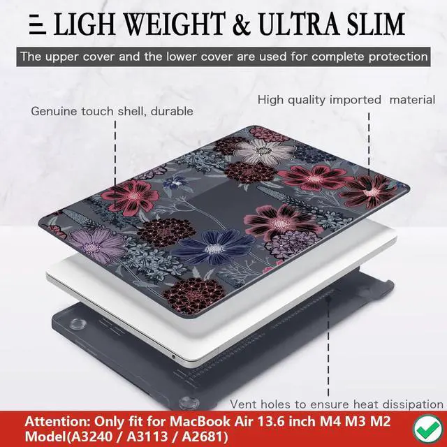 Alt view image 4 of 5 - CISSOOK Compatible with MacBook Air 13.6 inch Case 2022 2023 2024 2025 Model A2681 A3113 A3240, Plastic Hard Case with Keyboard Cover Screen Protector Type C Adapter, Texture Flowers
