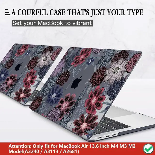 Alt view image 3 of 5 - CISSOOK Compatible with MacBook Air 13.6 inch Case 2022 2023 2024 2025 Model A2681 A3113 A3240, Plastic Hard Case with Keyboard Cover Screen Protector Type C Adapter, Texture Flowers