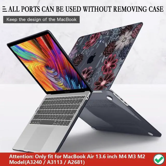 Alt view image 5 of 5 - CISSOOK Compatible with MacBook Air 13.6 inch Case 2022 2023 2024 2025 Model A2681 A3113 A3240, Plastic Hard Case with Keyboard Cover Screen Protector Type C Adapter, Texture Flowers