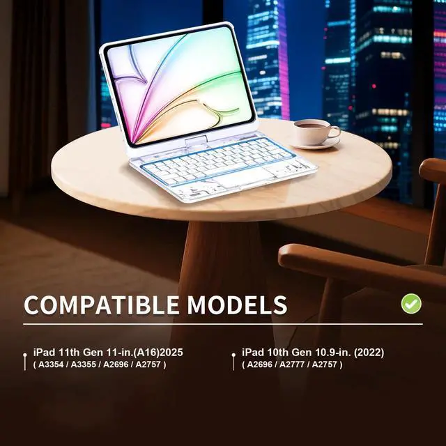 Alt view image 2 of 5 - iPad Keyboard Case,for 2022 iPad 10th Generation 10.9-inch and 11th Generation 11-inch(A16,2025) Transparent Keyboard case Featuring RGB backlighting, 360° Rotating trackpad, and Stylus Slot,White