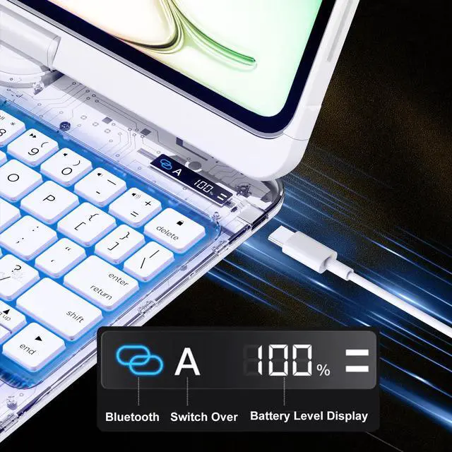 Alt view image 4 of 5 - iPad Keyboard Case,for 2022 iPad 10th Generation 10.9-inch and 11th Generation 11-inch(A16,2025) Transparent Keyboard case Featuring RGB backlighting, 360° Rotating trackpad, and Stylus Slot,White