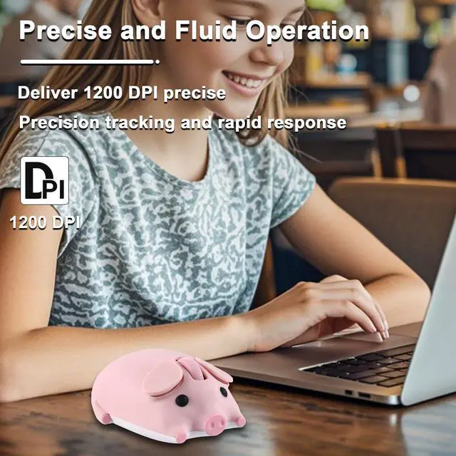 Alt view image 4 of 5 - Wireless Bluetooth Mouse Cute Animal Pig Shape 2.4G & Bluetooth Dual Mode Computer Mice with USB Receiver Portable Compact 1200DPI Optical Cordless Mouse for Laptop iPad PC Chromebook Kids Gift (Pink)