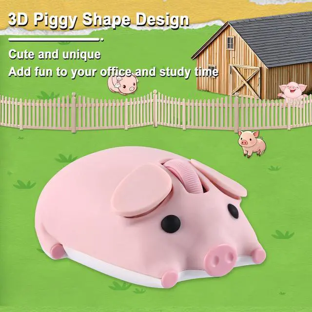 Alt view image 2 of 5 - Wireless Bluetooth Mouse Cute Animal Pig Shape 2.4G & Bluetooth Dual Mode Computer Mice with USB Receiver Portable Compact 1200DPI Optical Cordless Mouse for Laptop iPad PC Chromebook Kids Gift (Pink)