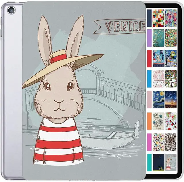 Main image of DuraSafe Cases for iPad 5th 2017 6th 2018 Gen 9.7 Inch [iPad 5 6 Gen ] A1893 A1954 A1822 A1823 MRJN2LL/A MR7G2LL/A MR7F2LL/A MP2F2LL/A Printed Slim Hard Shell Protective Stand Cover - Bunny Hat