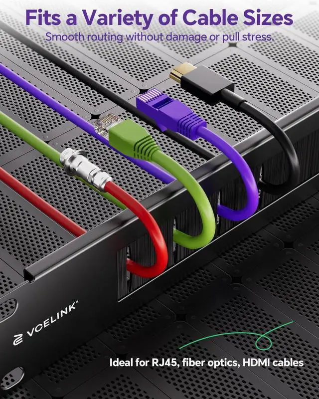 Alt view image 4 of 5 - VCELINK (4-Pack) 1U Brush Rack Cable Management, 19-inch Metal Brush Patch Panel for Server Rack or Network Cabinet, Black