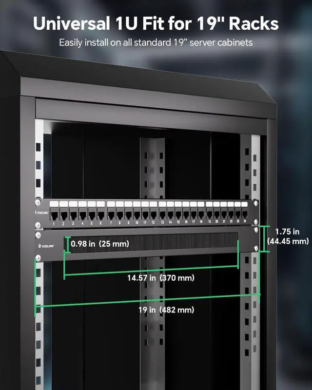 Alt view image 5 of 5 - VCELINK (4-Pack) 1U Brush Rack Cable Management, 19-inch Metal Brush Patch Panel for Server Rack or Network Cabinet, Black