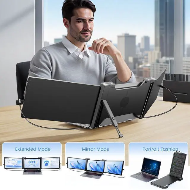 Alt view image 4 of 5 - 12'' Laptop Screen Extender, 1080P FHD Portable Monitor Extender for 13"-16" Laptop with USB-C/HDMI Port, Plug and Play, for Mac/Windows/Android, Triple Screen Ideal for Remote Work & Multitasking