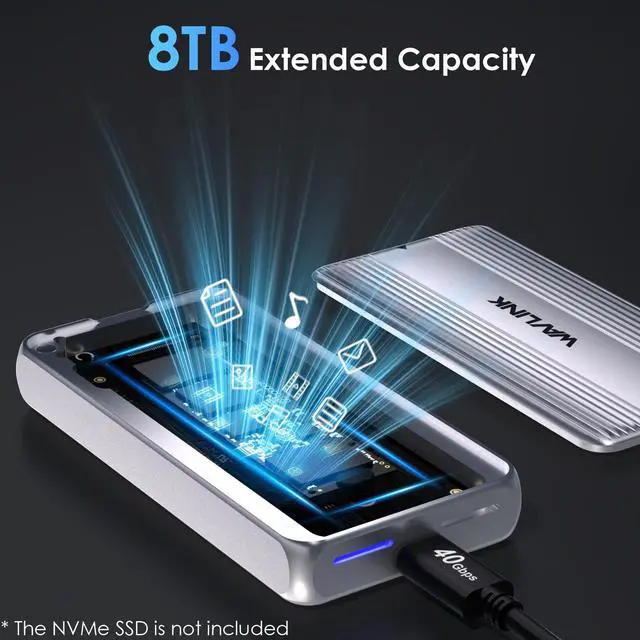 Alt view image 5 of 5 - WAVLINK 40Gbps M.2 NVMe Enclosure Compatible with MacBook/Mac mini M4/M3/M2/M1, SSD Enclosure for TBT4/TBT3/USB4/USB3.2 and More, Supports 2230/2242/2260/2280 B+M/M-Key PCIe SSD, Built-in Fan Cooling