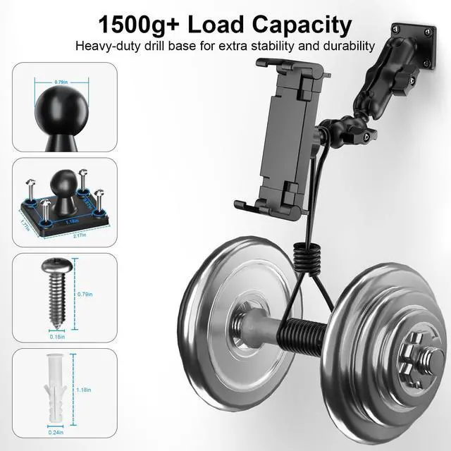 Alt view image 4 of 5 - PLDHPRO Tablet Mount for Truck, Heavy Duty Drill Base Tablet Holder for Car Dashboard, Adjustable 2-Stage Stand Compatible with iPad, Galaxy Tab/Z Fold, 5.1-15.6'' Phone Tab for Wall, Vehicle, Boat