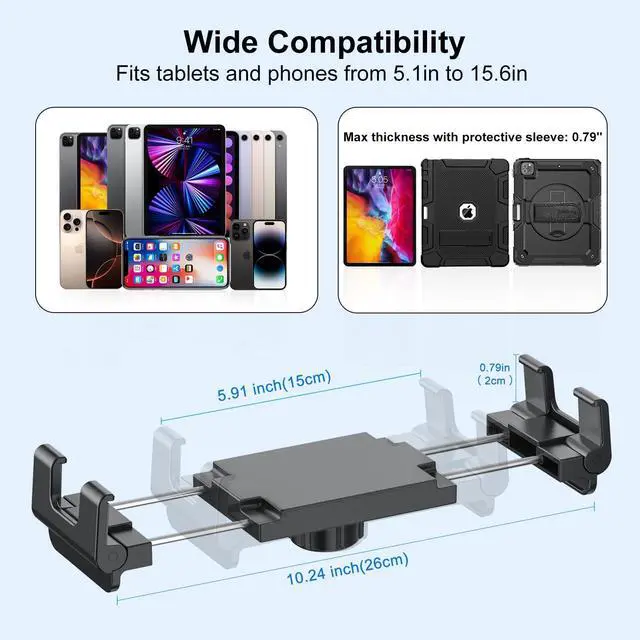 Alt view image 5 of 5 - PLDHPRO Tablet Mount for Truck, Heavy Duty Drill Base Tablet Holder for Car Dashboard, Adjustable 2-Stage Stand Compatible with iPad, Galaxy Tab/Z Fold, 5.1-15.6'' Phone Tab for Wall, Vehicle, Boat