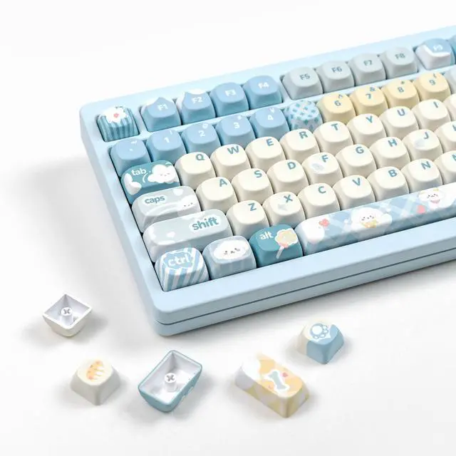 Main image of 134keys Cute Keyboard Keycap PBT Blue Keycaps 60 65 75 100 Percent, MOA Profile Dye-Sublimation Custom Keycap for Cherry Gateron MX Swithes Mechanical Keyboards