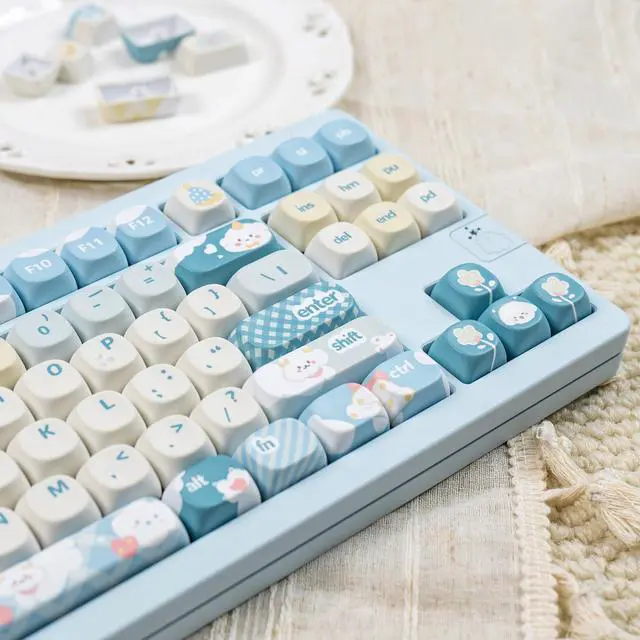 Alt view image 4 of 5 - 134keys Cute Keyboard Keycap PBT Blue Keycaps 60 65 75 100 Percent, MOA Profile Dye-Sublimation Custom Keycap for Cherry Gateron MX Swithes Mechanical Keyboards