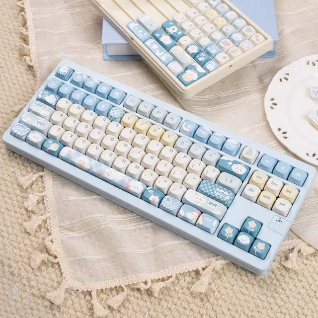 Alt view image 5 of 5 - 134keys Cute Keyboard Keycap PBT Blue Keycaps 60 65 75 100 Percent, MOA Profile Dye-Sublimation Custom Keycap for Cherry Gateron MX Swithes Mechanical Keyboards