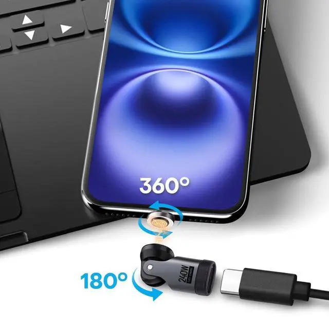 Alt view image 2 of 5 - Yossos USB C to C Magnetic Adapter 240W[4 Pack] 90 Degree L Type C Magnetic Charging Cable Right Angle 180 & 360 Degree Rotating Connector Tips for Phone 1Pad Samsung LG Google