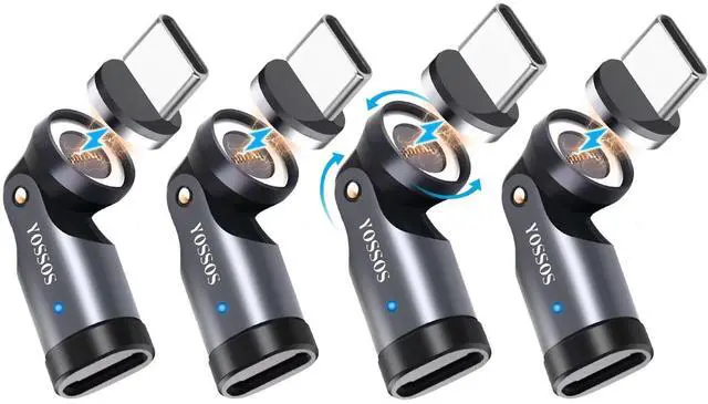 Main image of Yossos USB C to C Magnetic Adapter 240W[4 Pack] 90 Degree L Type C Magnetic Charging Cable Right Angle 180 & 360 Degree Rotating Connector Tips for Phone 1Pad Samsung LG Google