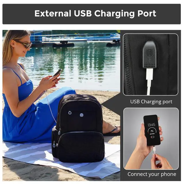 Alt view image 5 of 5 - Swissdigital Design Travel Backpack for Women, Black Simple Laptop College Modern Backpacks for School with USB Charging Port for Womens Girls | FOUNEX