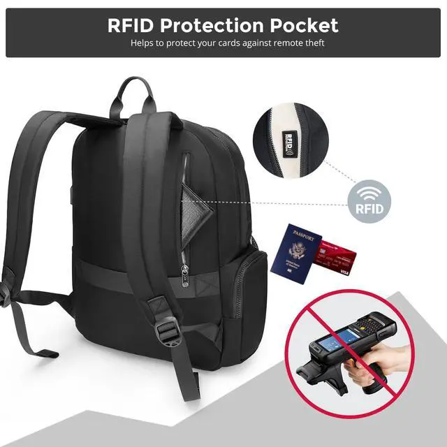 Alt view image 3 of 5 - Swissdigital Design Travel Backpack for Women, Black Simple Laptop College Modern Backpacks for School with USB Charging Port for Womens Girls | FOUNEX