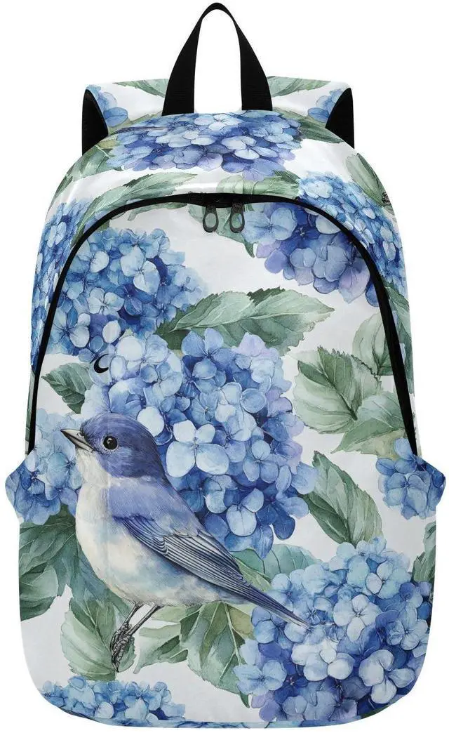 Main image of ALAZA Blue Hydrangea Flowers Bird Backpack Laptop Notebook Bag College Bag Bookbag Casual Travel Trip Daypack for Women Men Fits 15.6 Laptop