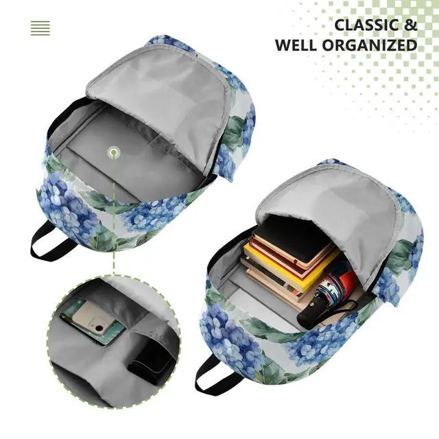 Alt view image 5 of 5 - ALAZA Blue Hydrangea Flowers Bird Backpack Laptop Notebook Bag College Bag Bookbag Casual Travel Trip Daypack for Women Men Fits 15.6 Laptop