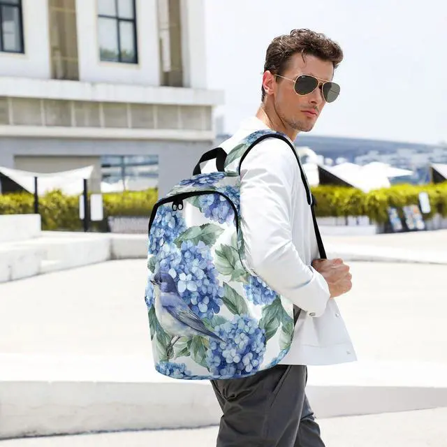 Alt view image 2 of 5 - ALAZA Blue Hydrangea Flowers Bird Backpack Laptop Notebook Bag College Bag Bookbag Casual Travel Trip Daypack for Women Men Fits 15.6 Laptop