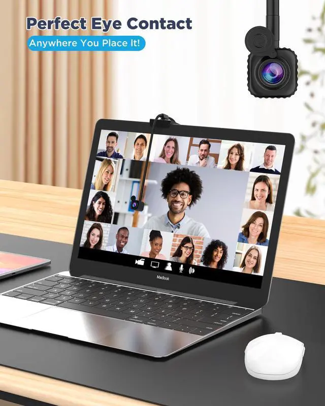 Alt view image 4 of 5 - NIVEOLI 4K Eye Contact Webcam with Microphone, AutoFocus 4k FHD Center Screen Webcam USB Type-C/A Adapter (4K Gooseneck)