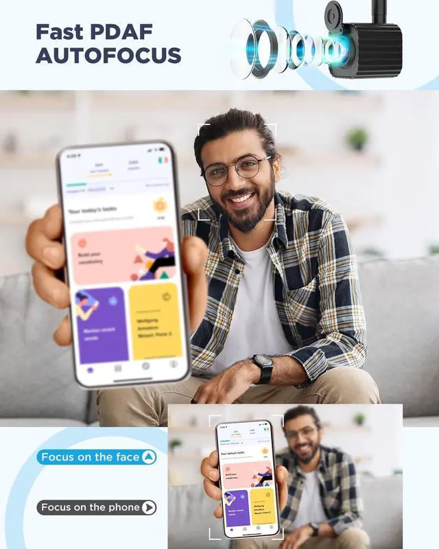 Alt view image 5 of 5 - NIVEOLI 4K Eye Contact Webcam with Microphone, AutoFocus 4k FHD Center Screen Webcam USB Type-C/A Adapter (4K Gooseneck)