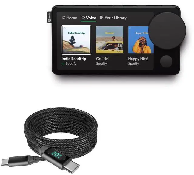 Main image of BoxWave Cable Compatible with Spotify Car Thing - PowerDisplay PD Cable (6ft) - USB-C to USB-C (100W), LED Wattage Info Extra Long Braided Nylon - Jet Black