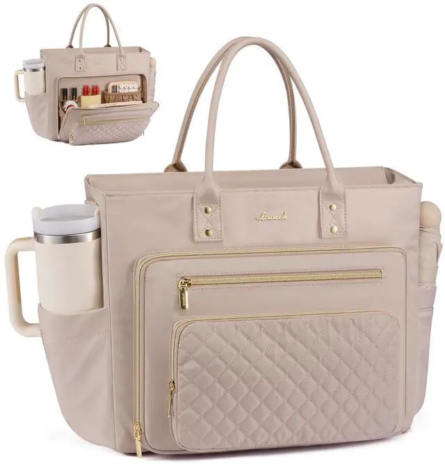 Main image of LOVEVOOK Teacher Tote Bag for Women Work, Laptop Bag With Large Cup Holder, Nurse Bags Professional Briefcase Business Computer Purses Handbag,Light Pink,15.6 Inch