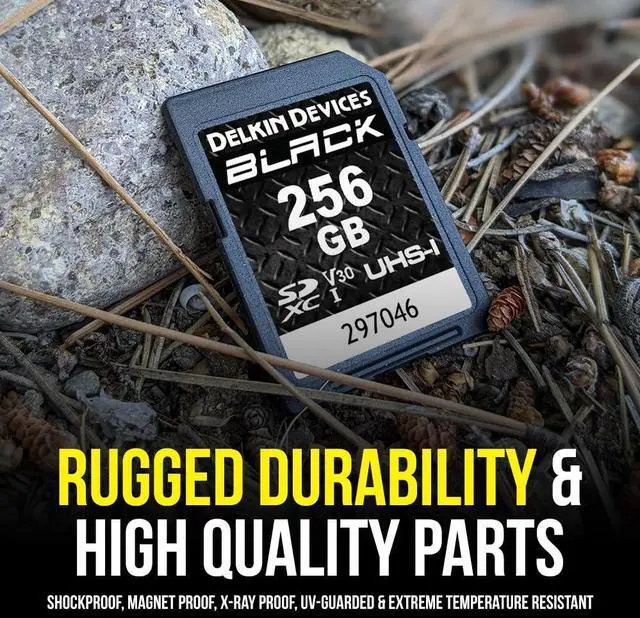 Alt view image 4 of 4 - Delkin Devices Black Rugged SDHC Memory Card, UHS-I, C10, U3, V30, Full HD & 4K Video, Up to 90MB/s Read, 90MB/s Write (256GB)
