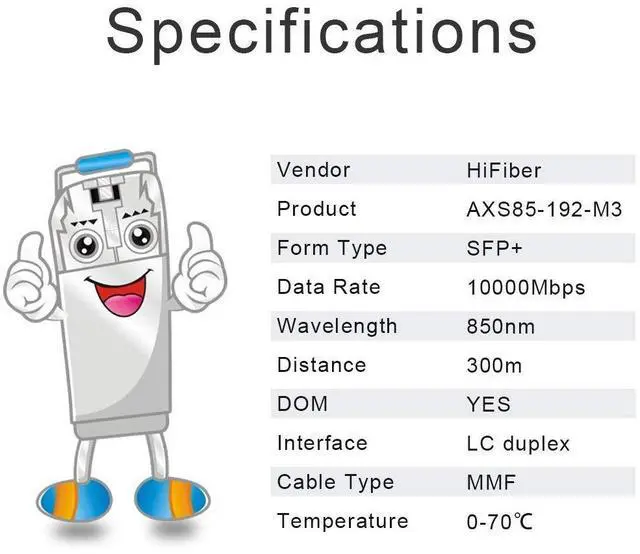 Alt view image 5 of 5 - 10 Pack 10G MultiMode SFP+ LC Module with 2m OM3 LC to LC Fiber Patch Cable, 10GBase-SR SFP+ Fiber Transceiver, MMF 850nm, 300m, DDM, Compatible with Cisco SFP-10G-SR, Meraki, Ubiquiti