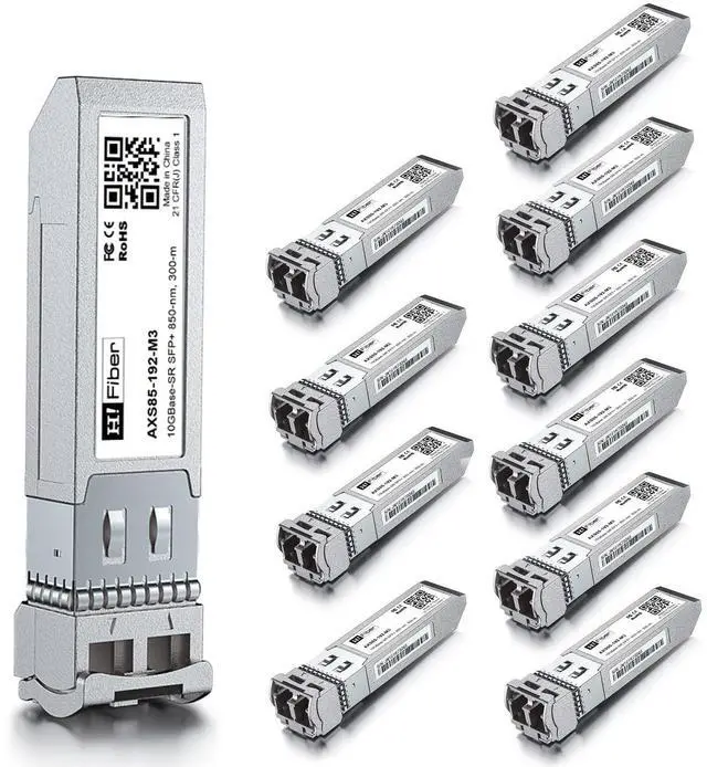 Alt view image 2 of 5 - 10 Pack 10G MultiMode SFP+ LC Module with 2m OM3 LC to LC Fiber Patch Cable, 10GBase-SR SFP+ Fiber Transceiver, MMF 850nm, 300m, DDM, Compatible with Cisco SFP-10G-SR, Meraki, Ubiquiti