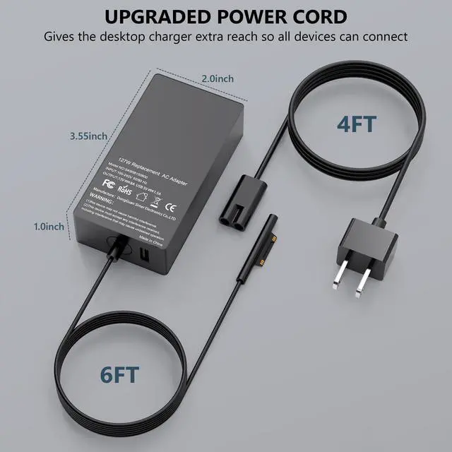 Alt view image 4 of 5 - 127W Surface Book 3 Laptop Charger Compatible with 102W Microsoft Book 1,2,Laptop Studio 1,Windows Laptop Pro Go,Support 44W,36W 65W LED,10FT Power Cord