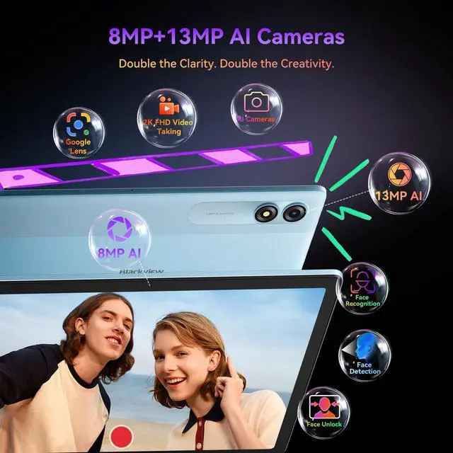 Alt view image 5 of 5 - Blackview Android 15 Tablet with Gemini Ai, Android Tablet 11 inch with 24GB+256GB/2TB TF, 5G WiFi Tablets, Octa Core CPU, 8200mAh, 2K Incell Screen, 13MP+8MP Camaras/Face ID, Blue