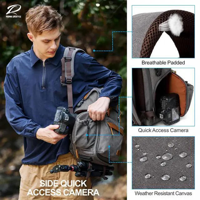 Alt view image 5 of 5 - Padwa Lifestyle Gray Camera Backpack - Professional DSLR & UAV Camera Bag,Anti Theft Canvas Camera Backpack with Rain Cover,Large Capacity Photography Travel Camera Bag with Multi Compartments