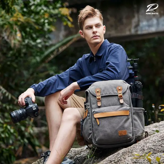 Alt view image 2 of 5 - Padwa Lifestyle Gray Camera Backpack - Professional DSLR & UAV Camera Bag,Anti Theft Canvas Camera Backpack with Rain Cover,Large Capacity Photography Travel Camera Bag with Multi Compartments