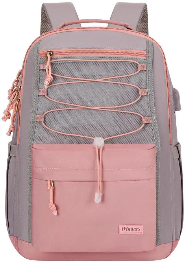 Main image of WINDARS School Backpack for Teens Girls, Aesthetic College Backpack Large Bookbag for Women Students Fashion 15.6 Inch Laptop Bag for Work Travel (Pink & Grey)