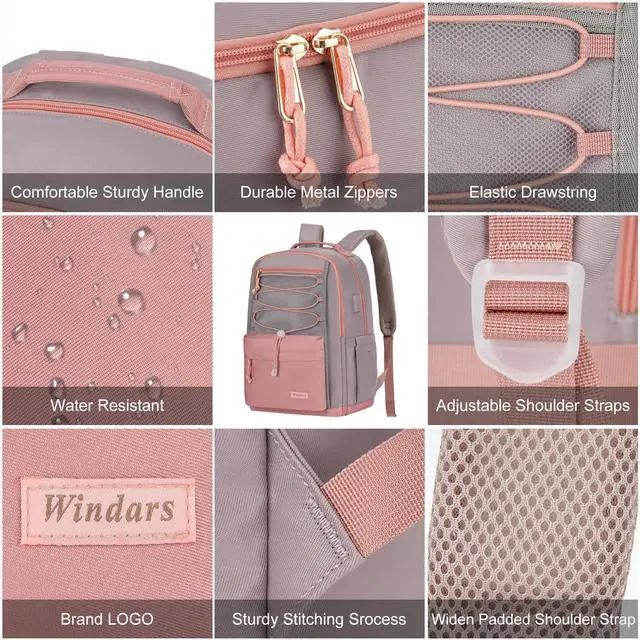 Alt view image 3 of 5 - WINDARS School Backpack for Teens Girls, Aesthetic College Backpack Large Bookbag for Women Students Fashion 15.6 Inch Laptop Bag for Work Travel (Pink & Grey)