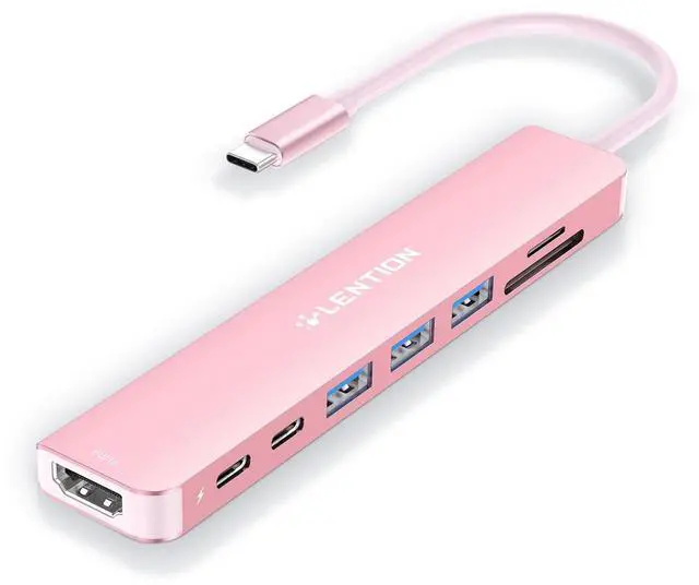 Main image of LENTION 8-in-1 USB-C Hub with 4K 60Hz HDMI, 100W Power Delivery, 5Gbps USB C Data, 3 USB 3.0 and microSD & SD Card Reader for 2023-2016 MacBook Pro, New Mac Air/Surface, More (CB-CE18s, Rose Gold)